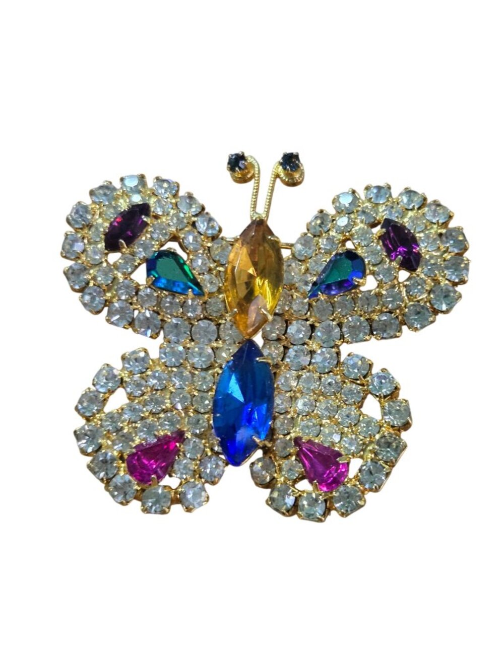 Vintage Rhinestone Colorful 1.5"x2" Butterfly Gorgeous Brooch